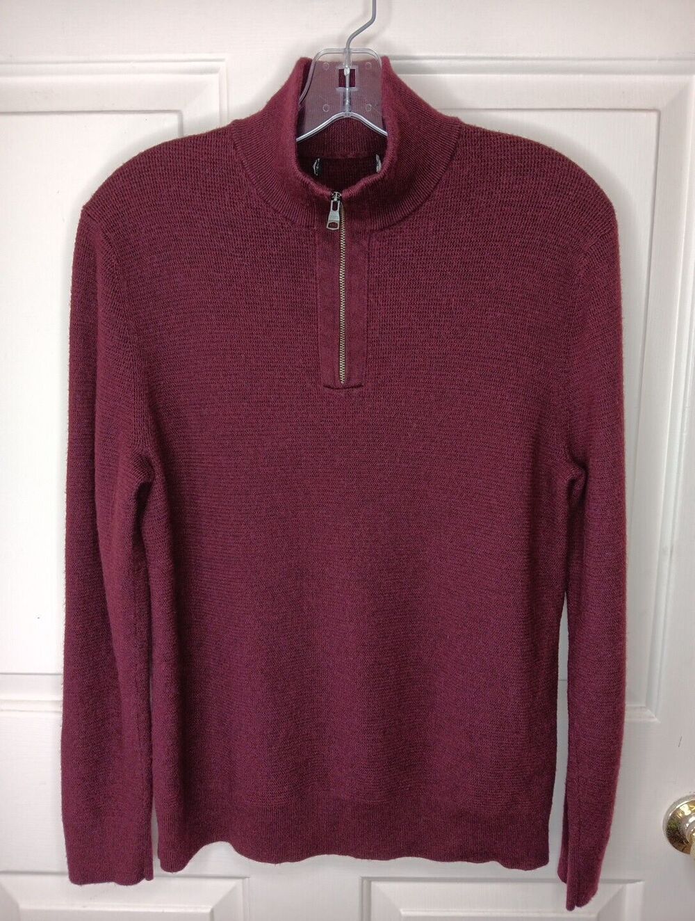 Banana Republic 1/4 Zip Sweater Men's Medium Maroon 100% Merino Extra Fine Wool